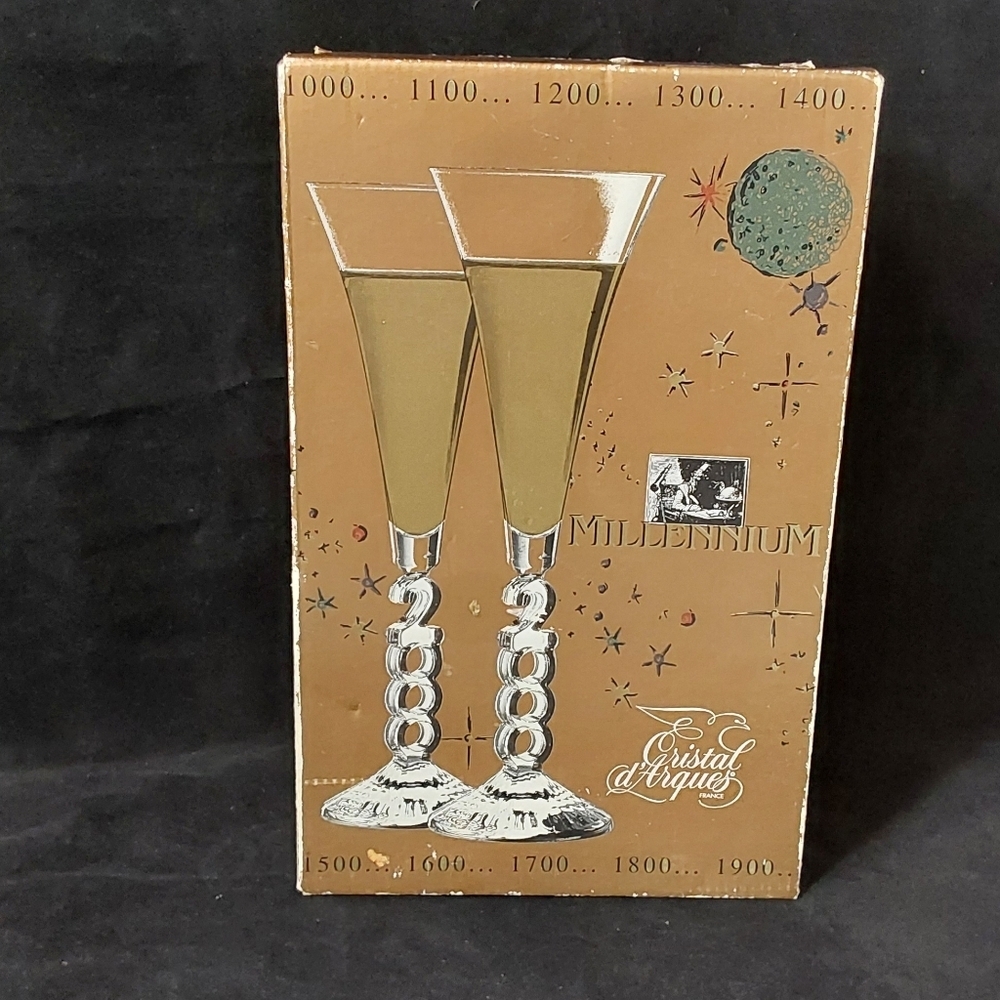 CRISTAL D’ARQUES NWT MILLENNIUM VINTAGE CHAMPAGNE‎ FLUTE SET OF 2
